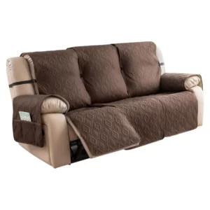 Genina Waterproof Recliner Sofa Cover 3 Seat Non-Slip, Reclining Sofa Cover for 3 Cushion Couch, Furniture Protector Couch Cover with Elastic Straps for Pets, Dogs (Chocolate, Recliner Sofa)