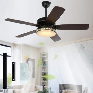 Elegant NEWHCTE Vintage Ceiling Fan with Light: Diamond Crystal lampshade, 3-color LED, remote control, reversible airflow & energy-saving!
