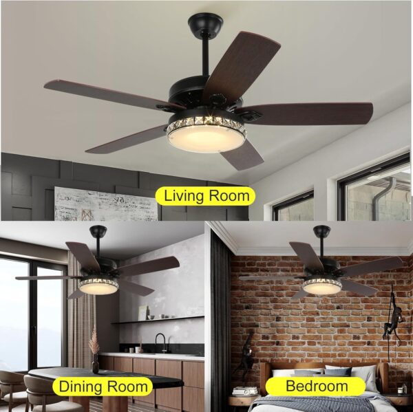 Elegant NEWHCTE Vintage Ceiling Fan with Light: Diamond Crystal lampshade, 3-color LED, remote control, reversible airflow & energy-saving!