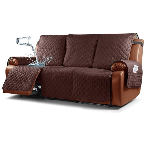 The Ruaozz Waterproof Couch Covers & Recliner Sofa Covers - 3 Seater offer 100% waterproof protection, a stay-put design with elastic straps, foam strips, a colloid backing, and a comfy feel. Machine washable, easy to install. Kids friendly. Pet friendly. Anti cat scratching. Couch guard. Recliner slipcovers. Best couch covers to hide worn leather.