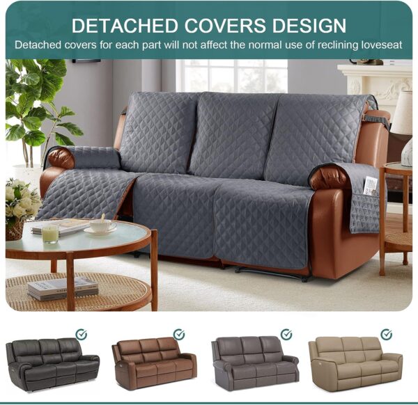 The Ruaozz Waterproof Couch Covers & Recliner Sofa Covers - 3 Seater offer 100% waterproof protection, a stay-put design with elastic straps, foam strips, a colloid backing, and a comfy feel. Machine washable, easy to install. Kids friendly. Pet friendly. Anti cat scratching. Couch guard. Recliner slipcovers. Best couch covers to hide worn leather.