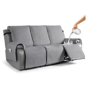 TAOCOCO Recliner Sofa Slipcover Couch Covers for 3 Cushion Couch, Pet Sofa Cover for 3 Seat Recliner Sofa, Washable Reclining Furniture Protector with Elastic Straps(3 Seater, Light Gray)
