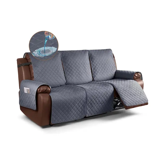 KinCam Waterproof Recliner Sofa Cover, Non-Slip Reclining Couch Covers for 3 Seat, Recliner Couch Cover Furniture Protector with Elastic Straps for Pets, Kids, Dark Gray