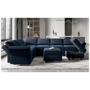 Modular Sectional Sofa BELLFIN VELVET with Storage Seat Oversized U Shaped Couch with Reversible Chaise Sofa Set with Ottoman Blue