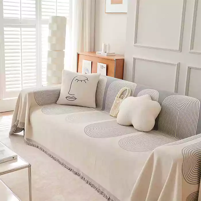 Nordic Tassel Throw Blanket, Full Four Season Cotton Sofa Cover, Dust and Anti-Cat Scratch Protection Cover, Sofa Towel, Decor