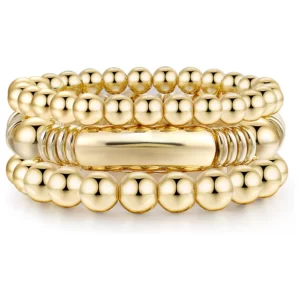 Gold Bangles Bracelet for Women Chunky Curved Stacking Plated Bead Ball Stretchable Bracelets