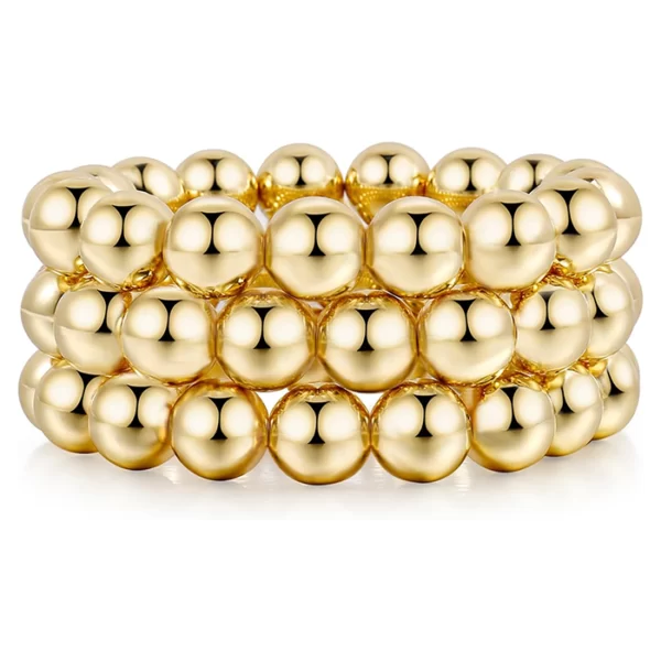 Gold Plated Bangles Bracelet for Women Chunky Curved Stacking Plated Bead Ball Stretchable Bracelets