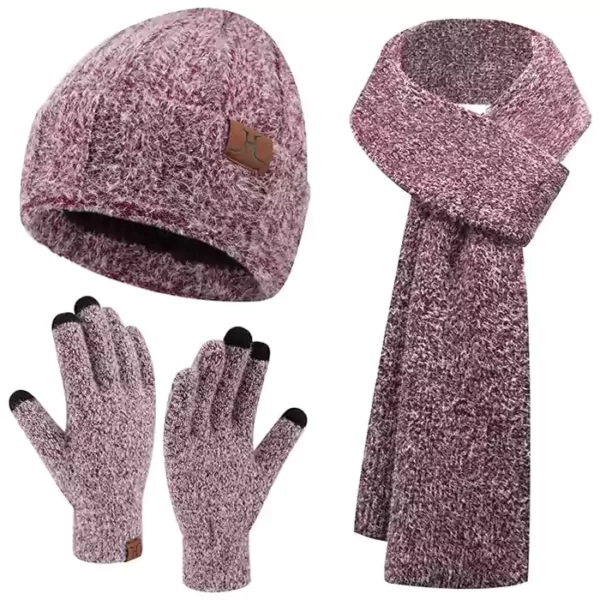 Womens Winter Warm Knit Beanie Hat Touchscreen Gloves Long Neck Scarf Set