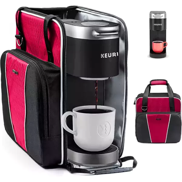 BAGSPRITE Coffee Maker Travel Bag Compatible with Keurig K-Mini or K-Mini Plus, Single Serve Coffee Brewer Carrying Case with Multiple Pockets for K-Cup Pods, Storage Bag With Shoulder Strap