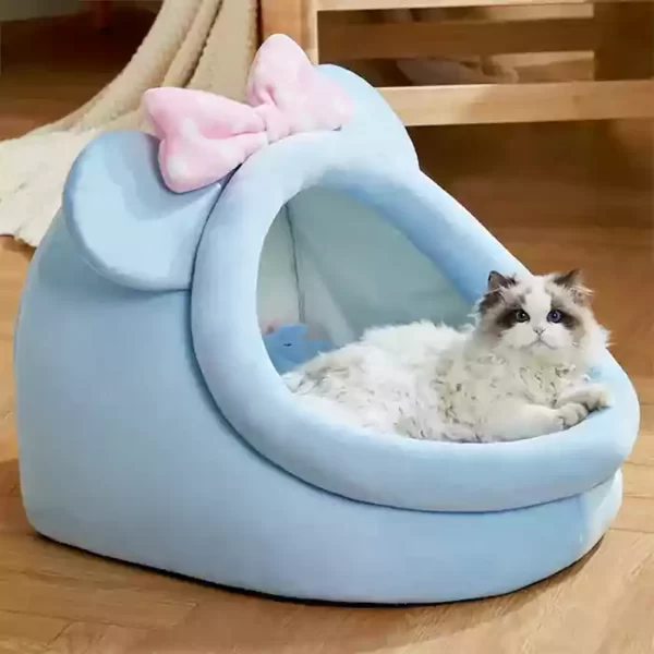 Cat House Kennel Soft Cat Bed Tent Indoor Enclosed Warm Plush Sleeping Nest Basket with Removable Cushion Travel Pet Accessory