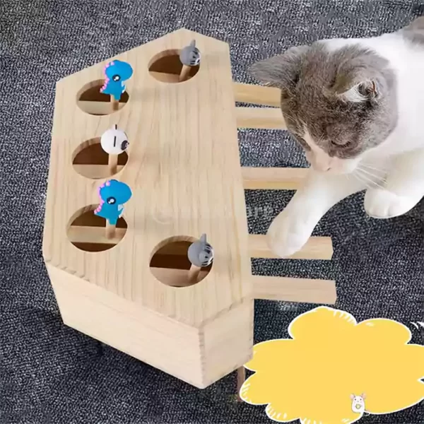 Interactive Cat Hunt Mouse Toy Wooden Solid Game Box Funny Kitten Puzzle Toy Catch Mice Toy