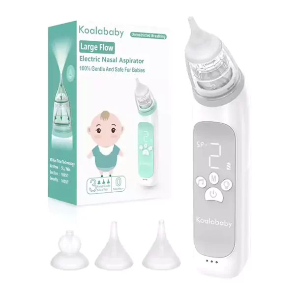 Koalababy Large Flow Electric Nasal Aspirator, 2023 Newest Baby Nose Sucker, Baby Nose Suction, Nose Cleaner for Toddlers with 3 Soft Silicone Tips, 3 Suction Levels, Music & Light Soothing Function