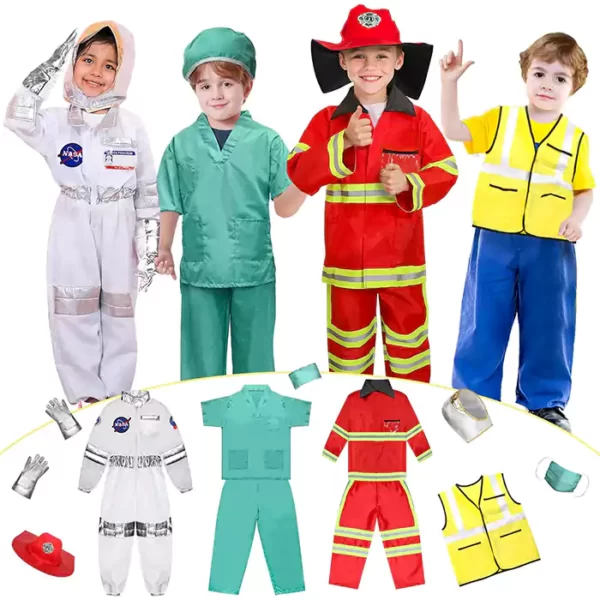 LOYO Kids Dress Up Clothes for Play 3-8 Years Old, 4 Sets Astronaut/fireman/Doctor/Construction Costume for Kids Boys Halloween Costumes