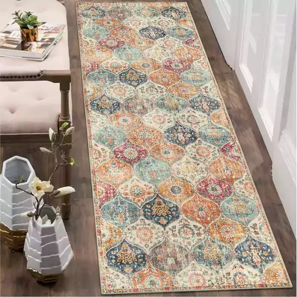 Lahome Moroccan Hallway Runner Rug - 2'5''x8' Ultra-Thin Vintage Washable Rug Runner Oriental Rug Non-Slip Kitchen Runner Indoor Throw Carpet for Entryway Bedroom Laundry Room(2'5''x8',Cream)