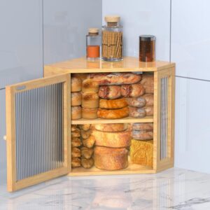 RYLTKISS Extra Large Corner Bread Box - The Perfect Fit for Your Kitchen - 100% Natural Bamboo