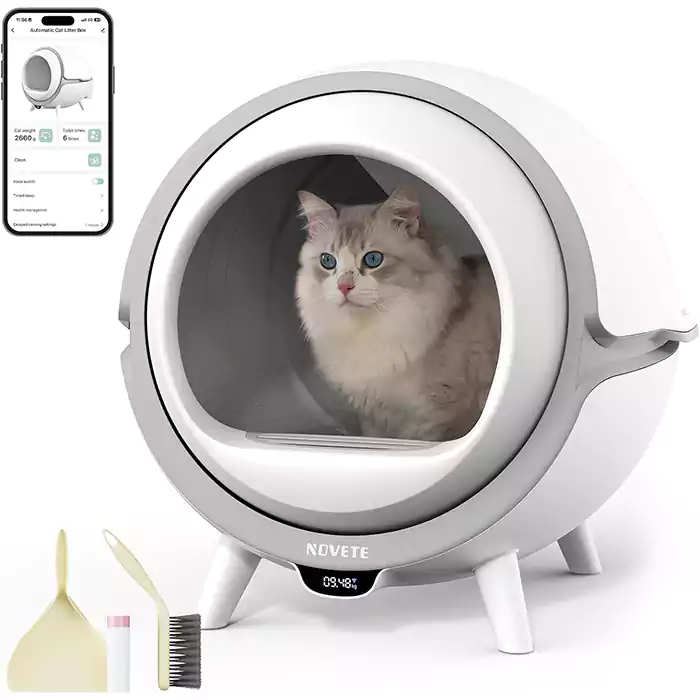 NOVETE Self Cleaning Cat Litter Box, 75L + 9L Large Capacity Automatic Cat Litter Box, Smart Cat Box with APP Control & Anti-Pinch Safety Protection, CLB0A