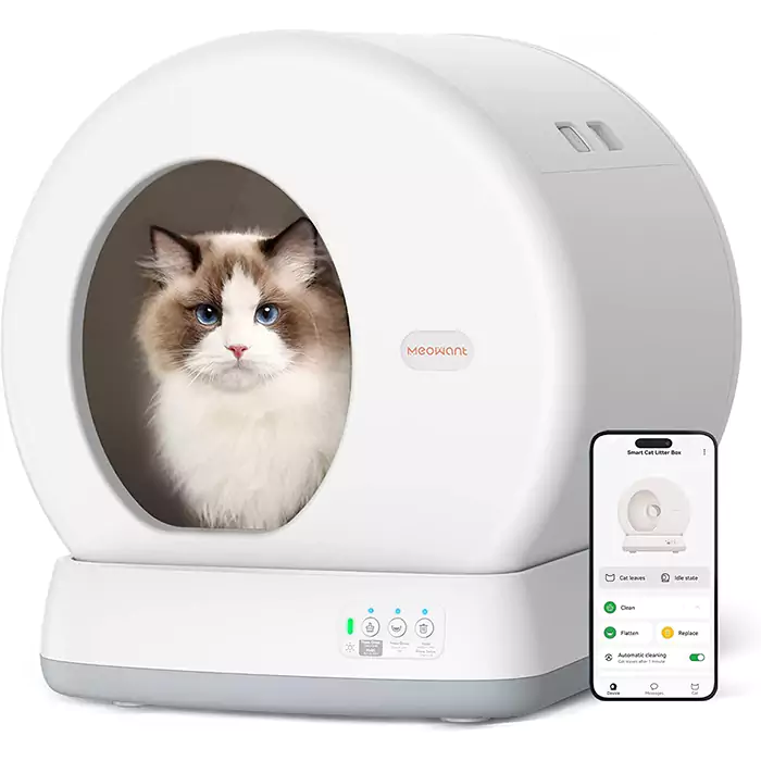MeoWant Self-Cleaning Cat Litter Box, Integrated Safety Protection Automatic Cat Litter Box for Multi Cats, Extra Large/Odor Isolation/APP Control Cat Litter Box with Odor Eliminator & Mat & Liner-New