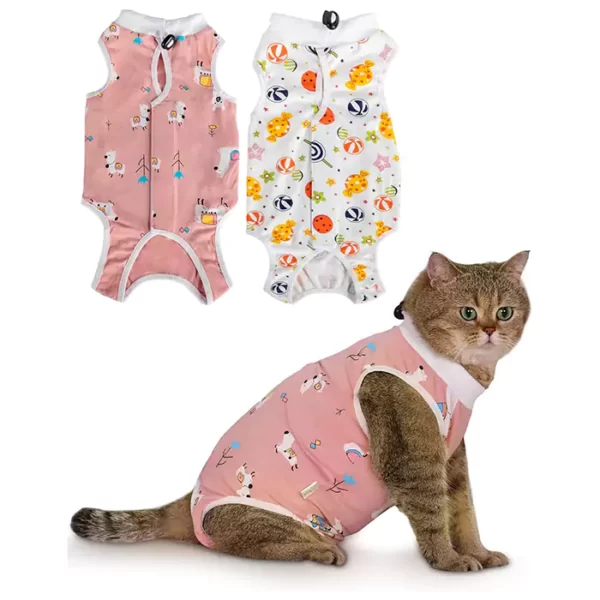 ANWA 2 Pack Cat Recovery Suit - Breathable Cat Surgery Recovery Suit Female, Cat Onesie for Cats After Surgery, Cat Spay Recovery Suit Female Abdominal Wounds