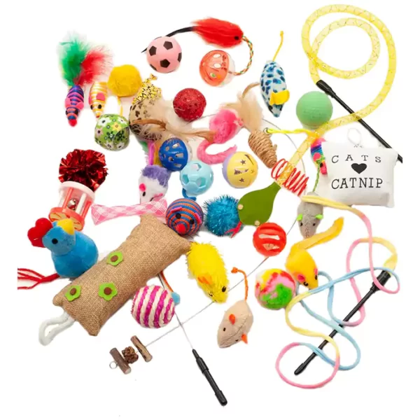 20-piece cat toy variety pack: Fashion's Talk, feather wands, plush mice, jingle balls, crinkly toys & more! Indoor cat playtime, perfect gift!