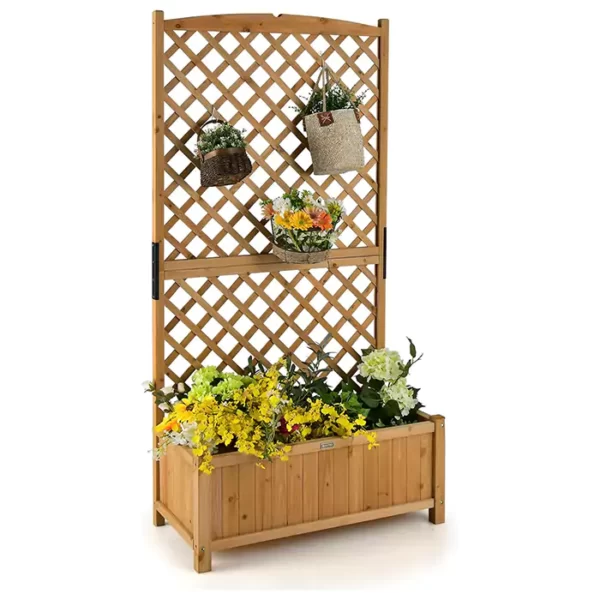 Giantex Planter Raised Bed with Trellis, 71" Wooden Garden Bed, High Trellis for Vine Plant Flower Climbing Pot Hanging, Indoor & Outdoor Planter Box for Yard, Garden, Balcony