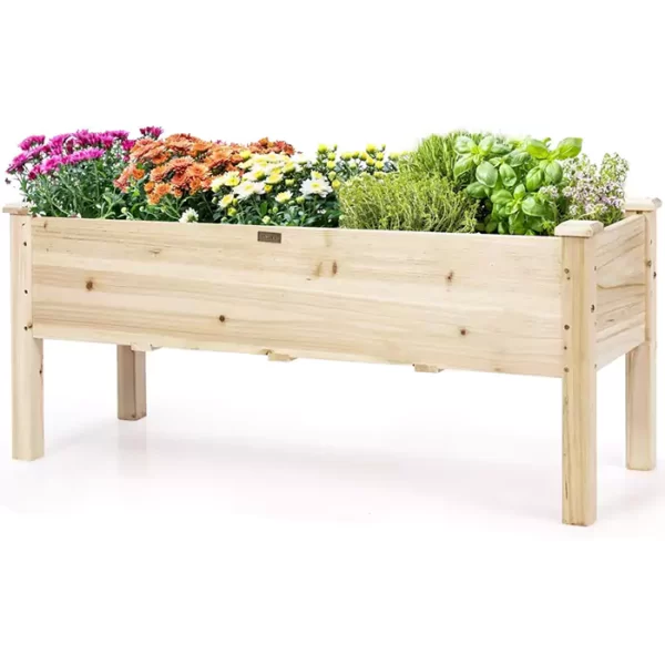 Giantex Raised Garden Bed, Wood Planter Box with Legs, Drain Holes, Elevated Garden Bed for Vegetables, Standing Garden Container Planter Raised Beds for Backyard, Patio