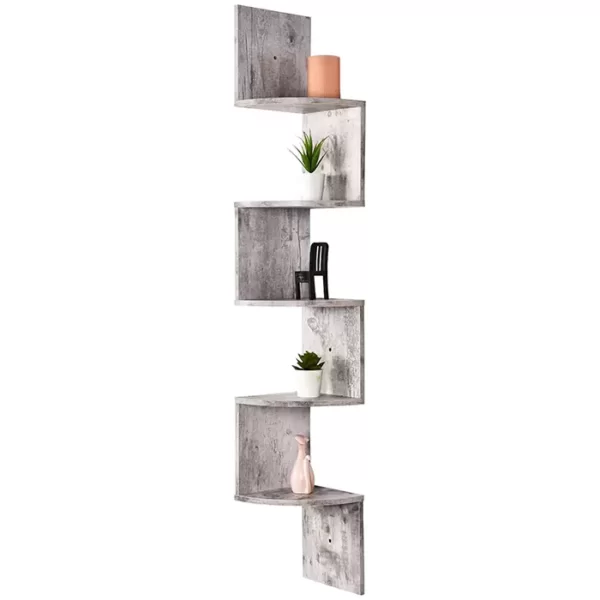 Corner Shelf, Greenco 5 Tier Shelves for Wall Storage, Easy-to-Assemble Floating Wall Mount Shelves for Offices, Bedrooms, Bathrooms, Kitchens, Living Rooms and Dorm Rooms