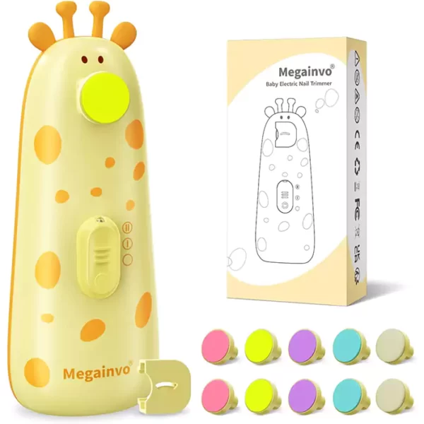 MEGAINVO Baby Nail Trimmer Electric Baby Nail File with Light 10 Grinding Heads Safe Quiet Baby Nail Grooming Care Kit for Newborn Infant Toddler Toes Fingernails - Orange