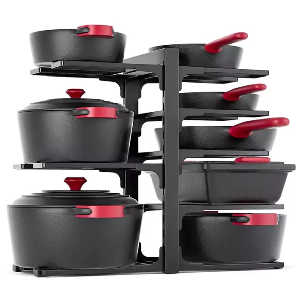 MUDEELA Pots and Pans Organizer for Cabinet 8-Tier Heavy Duty Adjustable Pan Organizer Rack for Cabinet, Pot Organizer Rack for Kitchen Cabinet Organization & Storage