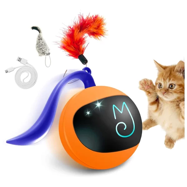 Migipaws Interactive Cat Ball Toy Set, Fun Tracker, Automatic Rolling Chase Ball with Fluffy Tail, A Small Mice, Rechargeable