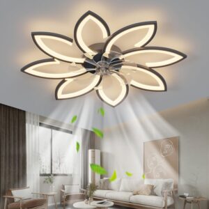 SPEVCH modern ceiling fan with light and remote features LED light, remote control, quiet operation, & a safe modern design. Perfect for bedrooms, living rooms, & home offices! Energy-Efficient. Energy-Saving.