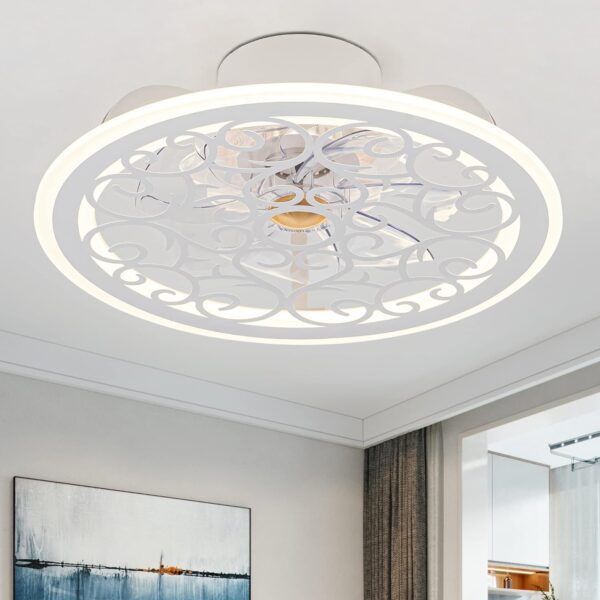 The EKIZNSN 20"  Cage Ceiling Fan with Light and Remote features a stylish cage design, built-in LED light, remote control, & quiet operation. Perfect for bedrooms, living rooms, & home offices! Energy Efficient. Energy Saving.