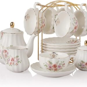 The Sweejar porcelain english tea set: This British Royal Series features 6 teacups & saucers, a teapot, a sugar bowl, & more for a complete service. Perfect for high teas, weddings, parties, & everyday use! Gift box ideas, Best gifts for tea lovers.