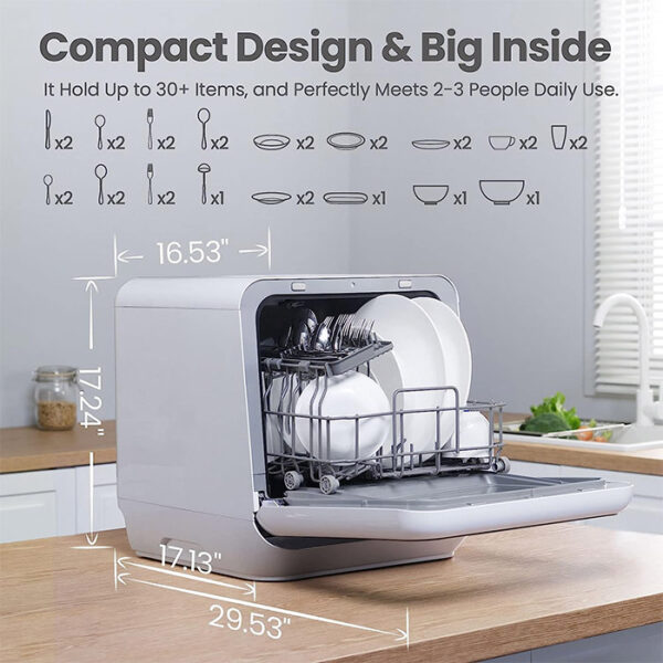 The COMFEE' Portable Mini Dishwasher Countertop offers a powerful clean in a compact size! No plumbing is needed, it boasts 6 wash cycles, a high-temp hygiene wash, and a user-friendly design. Save space, save water, and save time on dishes - order your COMFEE' mini dishwasher today! Eco-Friendly. Kitchen appliances.