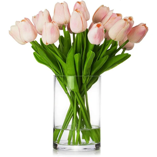 ENOVA HOME Artificial Flowers - Real Touch Tulips: Breathe life into your space! Bring long-lasting floral beauty indoors with ENOVA HOME's realistic artificial tulips. Crafted for a lifelike touch and appearance, these arrangements require minimal care and come in a stylish glass vase. Perfect for home decor, offices, or events! Vibrant & low-maintenance beauty. Artificial Plants.