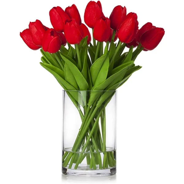 ENOVA HOME Artificial Flowers - Real Touch Tulips: Breathe life into your space! Bring long-lasting floral beauty indoors with ENOVA HOME's realistic artificial tulips. Crafted for a lifelike touch and appearance, these arrangements require minimal care and come in a stylish glass vase. Perfect for home decor, offices, or events! Vibrant & low-maintenance beauty. Artificial Plants.