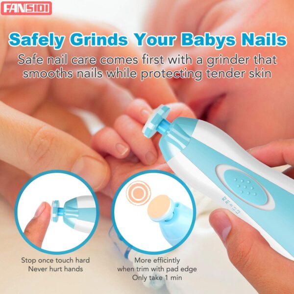 FANSIDI Baby Nail Trimmer Electric Kit offers safe, gentle electric filing for newborns, infants, & toddlers. Multiple heads, adjustable settings, & quiet operation. Complete baby nail care kit. Baby Nail Trimmer Electric Rechargeable. Electric Nail File Baby. Newborn baby essentials. Newborn Baby Gift Ideas.