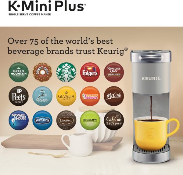 The Keurig K-Mini Plus  single-serve coffee maker brews delicious coffee in minutes, offers multiple cup sizes, and has a strong brew option. Compact size, built-in pod storage, & travel mug-friendly.5-inch Brewer, 6 to 12 Pound Brew Size, K-Cup Pods, and Cord Storage. Enjoy endless coffee, tea, & cocoa varieties! A coffee lover gifts.