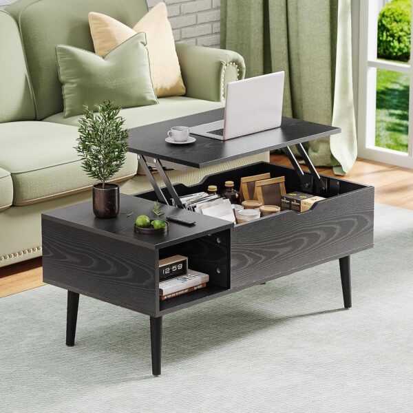 The OLIXIS Modern Lift Top coffee table with storage: Transform your coffee table into a work desk or dining surface with hidden storage! (Easy Assembly, Modern Design). Living room furniture. Office furniture.