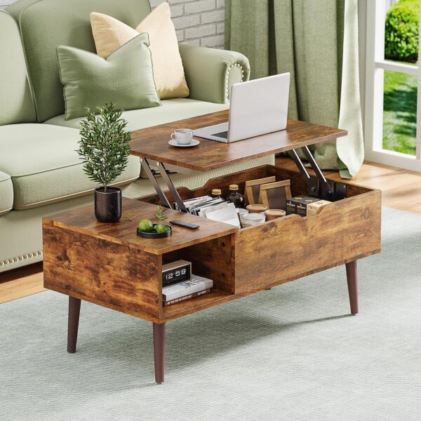 The OLIXIS Modern Lift Top coffee table with storage: Transform your coffee table into a work desk or dining surface with hidden storage! (Easy Assembly, Modern Design). Living room furniture. Office furniture.