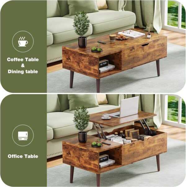 The OLIXIS Modern Lift Top coffee table with storage: Transform your coffee table into a work desk or dining surface with hidden storage! (Easy Assembly, Modern Design). Living room furniture. Office furniture.