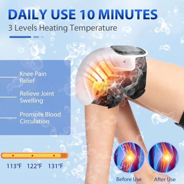 Ouvby Knee Massager uses heat & vibration to relieve knee pain, stiffness & improve circulation. It's adjustable, portable, rechargeable, & features an LED display. Knee pain relief. Arthritis pain relief. A perfect gift for mom.