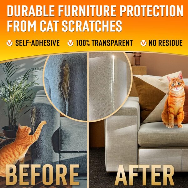 Primens Cat Scratch Furniture Protectors (10 X-Large Sheets) shield furniture from scratching without damaging fabric. They're clear, removable, & easy to apply. Cat scratch deterrent tape. Couch guard.