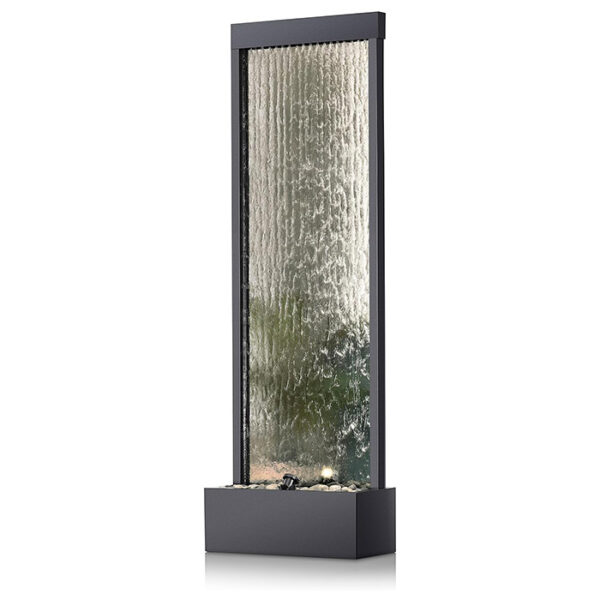 Alpine Corporation Metal Mirror Waterfall Fountain 72" Unwind to the soothing sounds and mesmerizing sights of the Alpine Corporation Waterfall Fountain. This modern water feature with a metal mirror and integrated lights creates a relaxing ambiance, perfect for any indoor or outdoor space. Discover serenity and bring the beauty of nature into your home. Indoor/outdoor fountain.