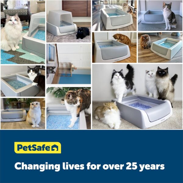 PetSafe ScoopFree Crystal Pro Covered Litter Box offers automatic scooping, unbeatable odor control & disposable trays. Enjoy a cleaner, fresher home for you & your cat! Self-cleaning cat litter box, crystal cat litter, automatic cat litter box, no-scoop litter box, odor control litter box, PetSafe ScoopFree Crystal Pro Covered Litter Box, low-tracking litter box, disposable cat litter tray.