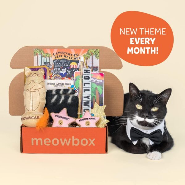 Meowbox, the monthly cat subscription box! Packed with unique toys, healthy treats, and exciting themes, Meowbox keeps cats entertained and happy. Plus, support small businesses and shelters with every meowbox! Cat Supplies. Cat subscription box USA. Cat subscription box Canada.