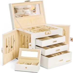 Organize and secure your jewelry with homde 2 in 1 Jewelry Box for Women : a lockable design, travel case, mirror, and dustproof compartments.