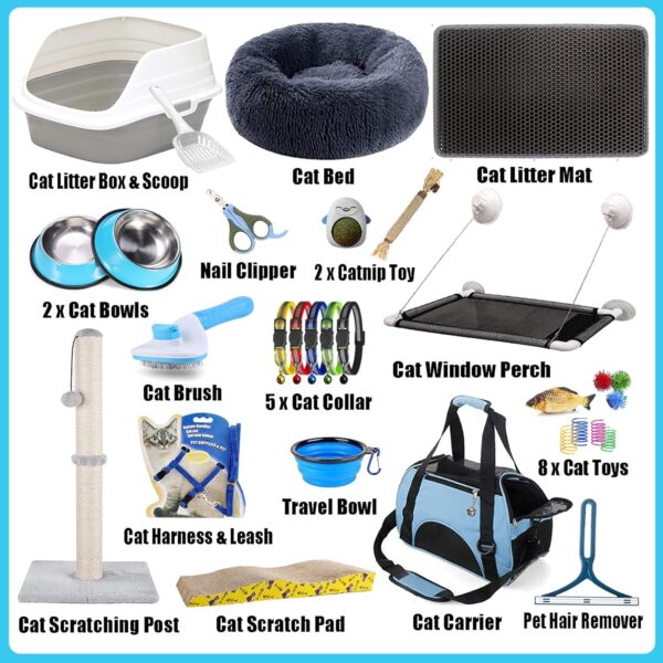 Lobeve Kitten Starter Kit - 30-Piece Set of Cat Essentials includes Cat Litter Box, Cat Toys, Bed, Carrier, Bowls, and More. Best Cat Gifts.