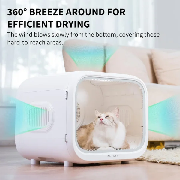 Dry your pet’s hair effortlessly with PETKIT AIRSALON MAX Automatic Pet Hair Drying Box. Ultra-quiet, spacious, app-controlled for safe grooming.