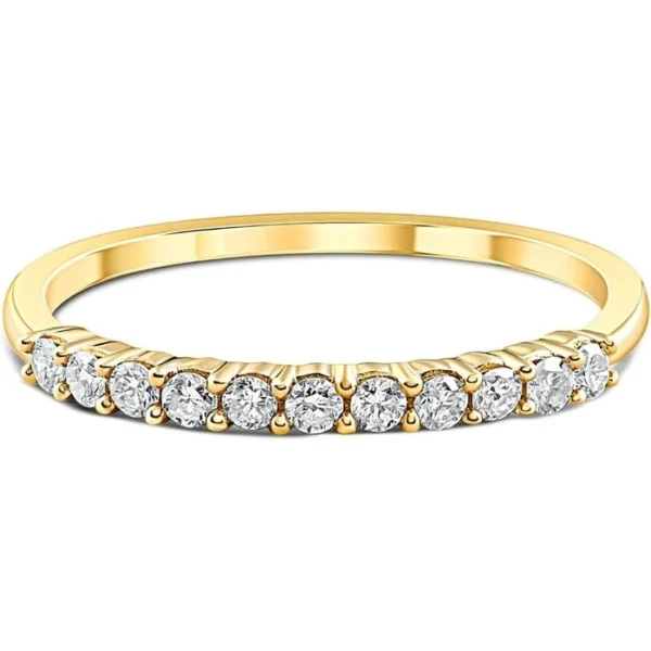 Discover the elegance of the Pompeii3 1/4ct 14K Yellow Gold Diamond Wedding Ring for Women, featuring round-cut diamonds in a stackable, timeless design.