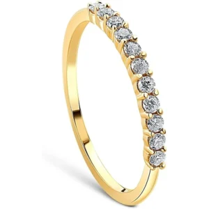 Discover the elegance of the Pompeii3 1/4ct 14K Yellow Gold Diamond Wedding Ring for Women, featuring round-cut diamonds in a stackable, timeless design.